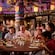 A large family dining around a circular table at Enchanted Summer Restaurant on the Disney Adventure cruise ship